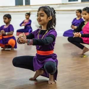 A group of children are petforming Bharatanatyam Dance